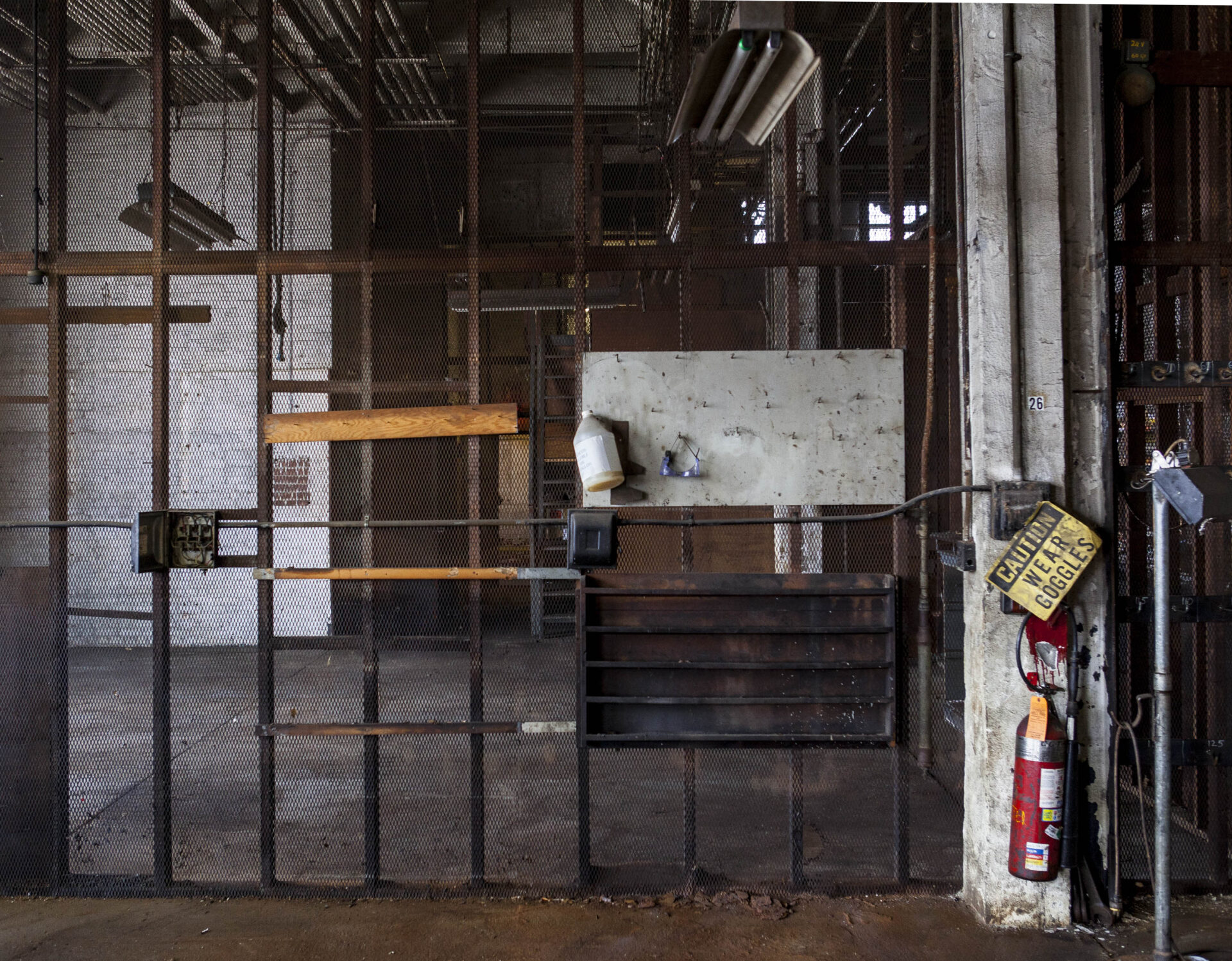 The remains of a stripped workshop near the facility’s downstairs office