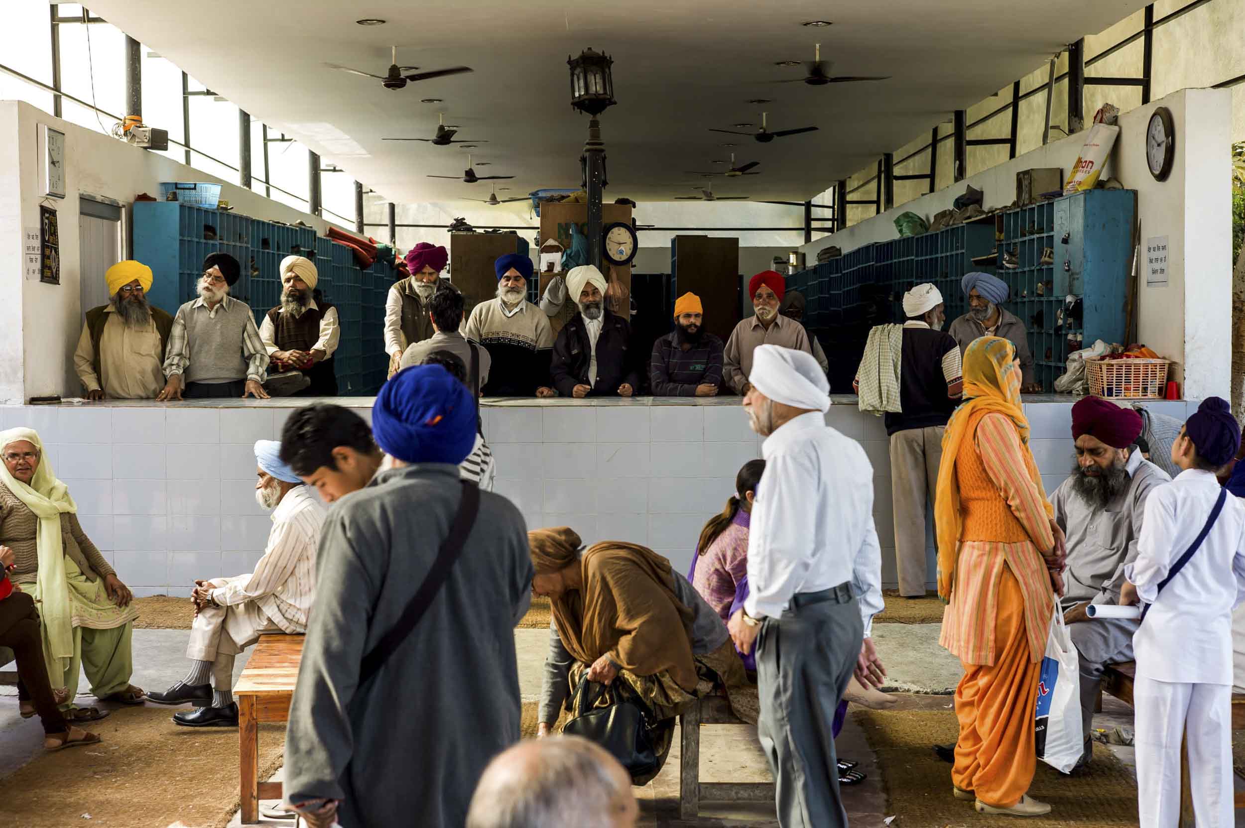 The temple and temple complex are shoe-free areas and footwear-check-in stations are located next to each Golden Temple entrance, 2012
