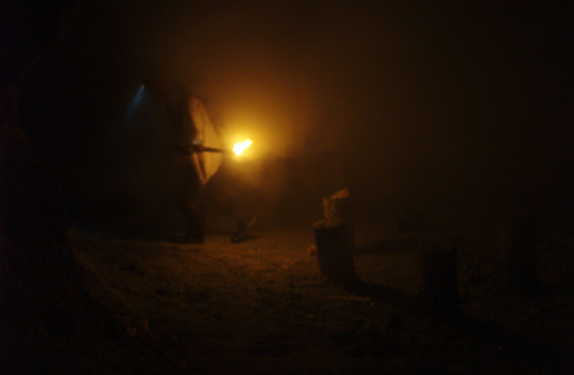 A miner preparing his work site before extracting raw sulfur