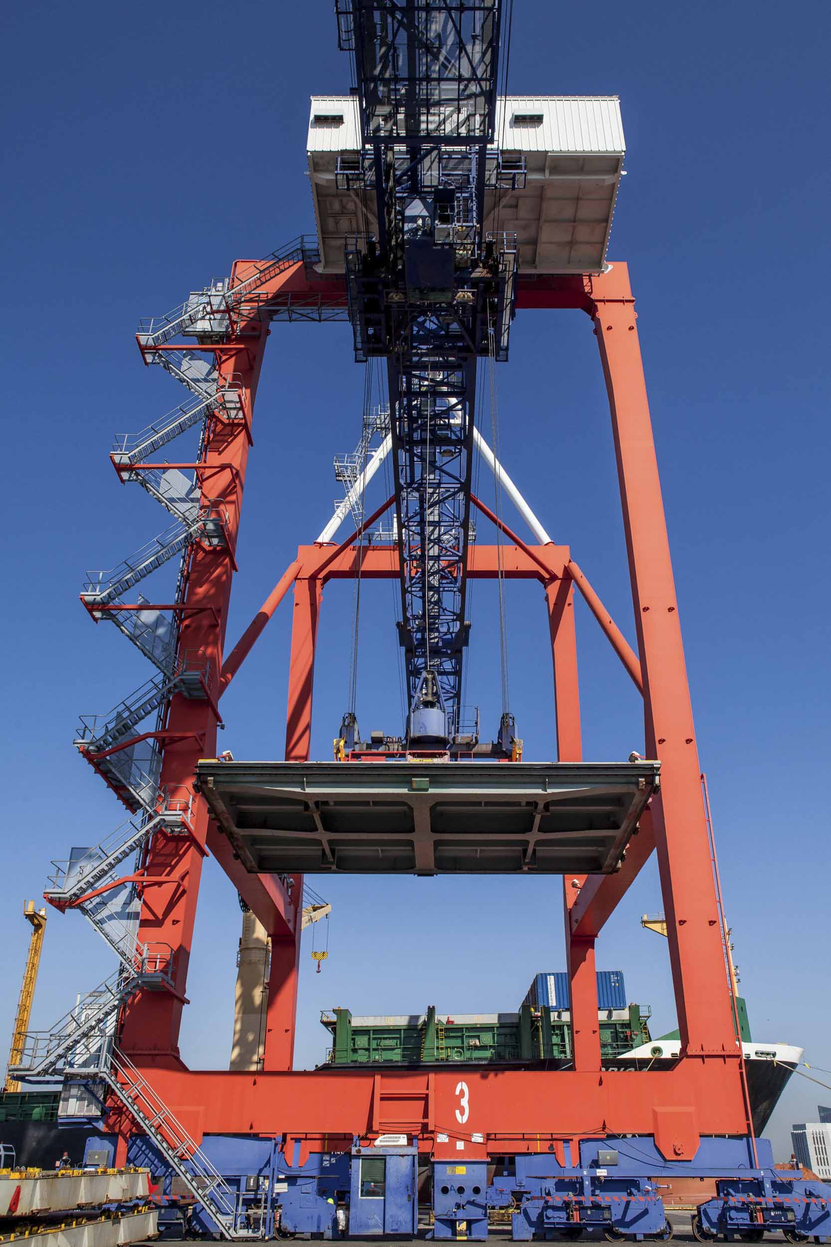 Mobile cranes like this Liebherr Gantry line the Red Hook Container Terminal’s waterfront