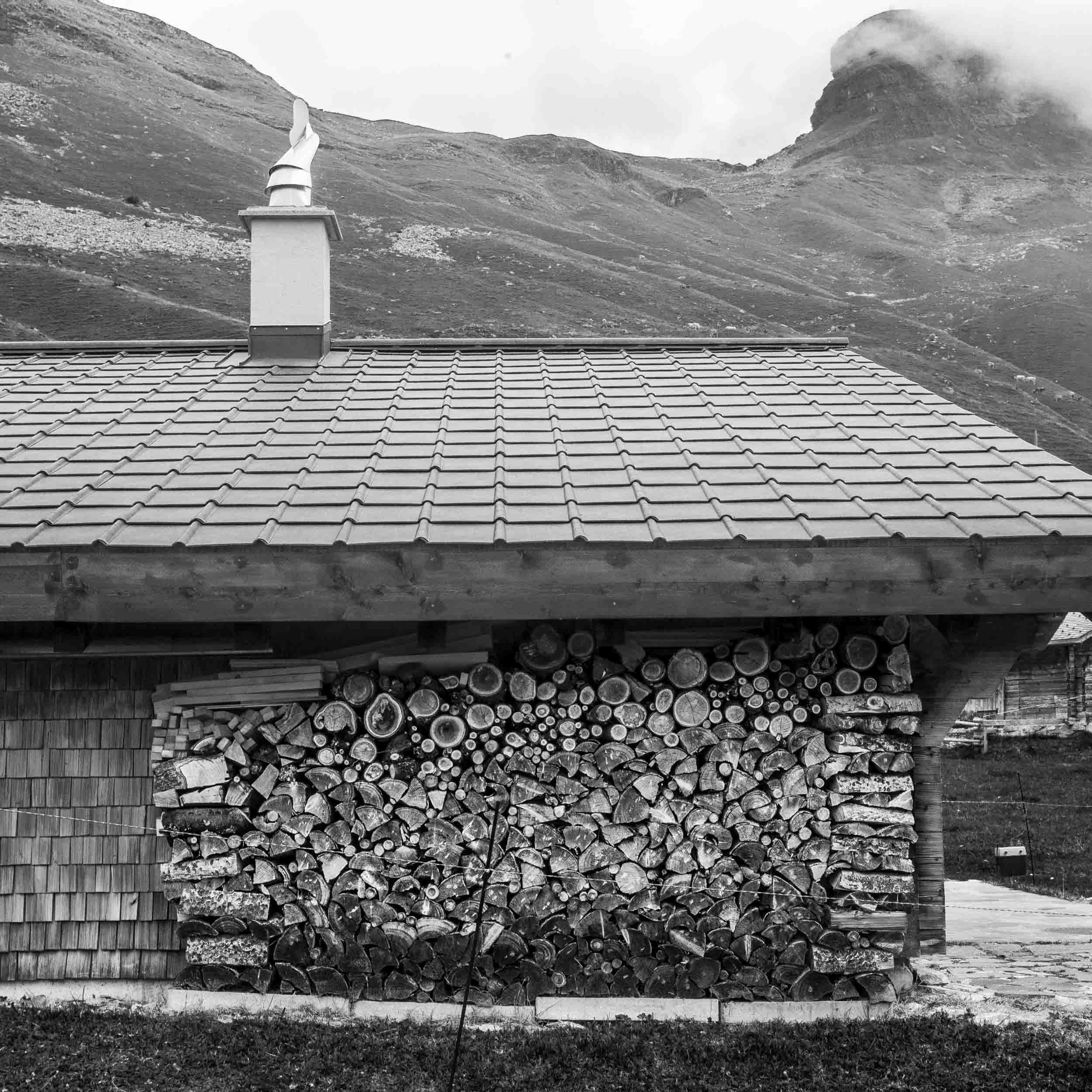 Stacked firewood in the village of Engstlenap (at 1834 meters) in Melchsee-Frutt, 2015