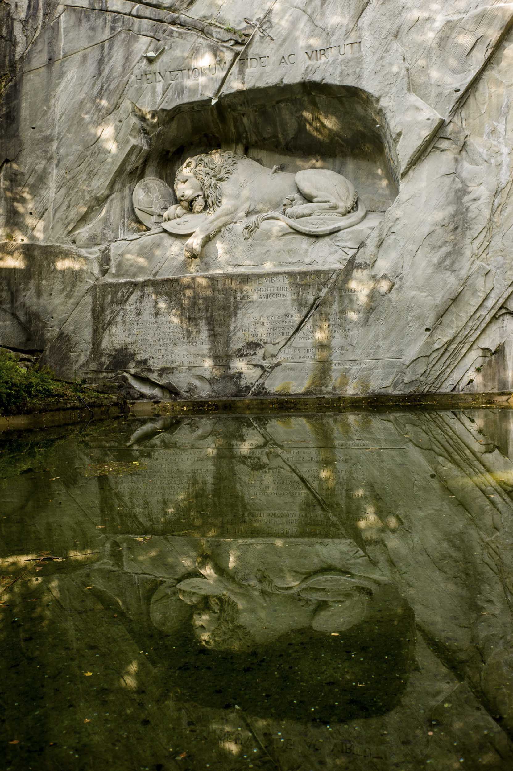 The Lion Monument (or the Lion of Lucerne), which commemorates the massacred Swiss Guards of 1792, when revolutionaries overran the Tuileries Palace in Paris during the French Revolution. Lucerne, 2015